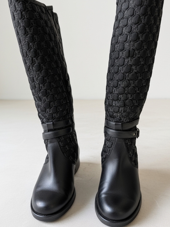 Etienne Aigner Shoes - Etienne Aigner Black Leather & Fabric Riding Boots Size 9